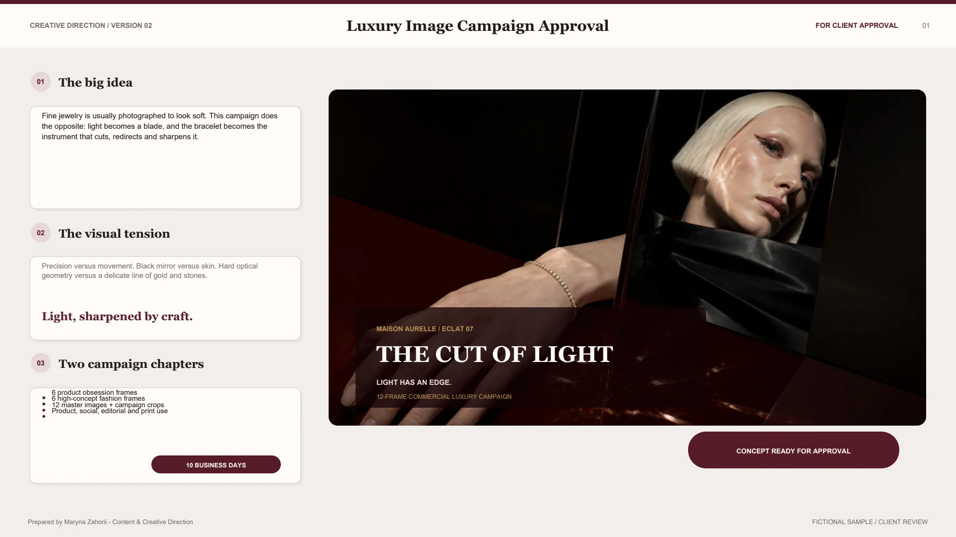 The Cut of Light campaign approval document